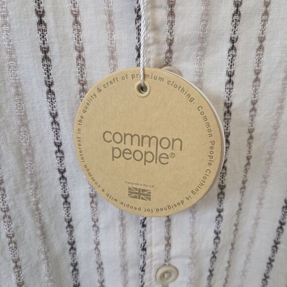 NWT COMMON PEOPLE Harris Shirt Linen Blend SS Tri Stone Stripe Men's S MSRP $179 - Picture 8 of 13
